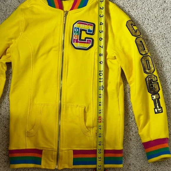 COOGI Girls Yellow Sweatshirt Fitted Zip Hoodie Striped Accents Size 12-14 - Picture 8 of 14